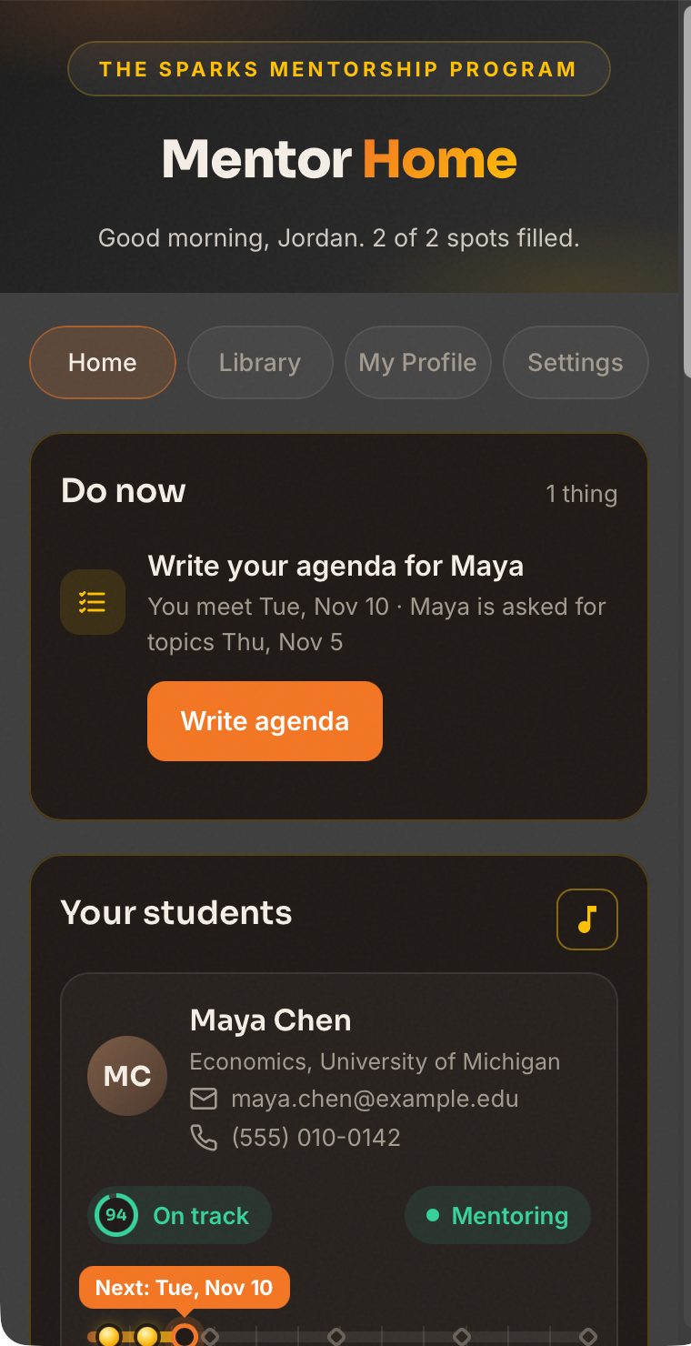 Mentor Home on a phone: the Do now list with a Write agenda button
